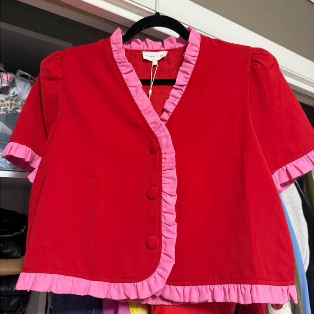 Entro Red and Pink Ruffle Shirt